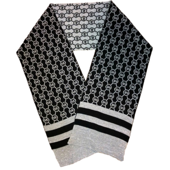 Michael Kors Accessories - MICHAEL Kors MK Monogram Black & Metallic Silver Sparkle Reversible Scarf EUC